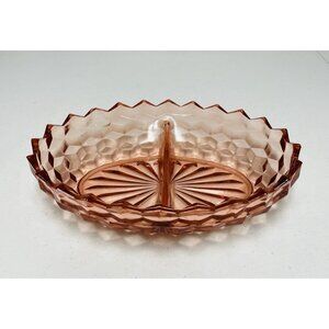 Antique Pink Depression Glass Divided Candy Relish Bowl Oval